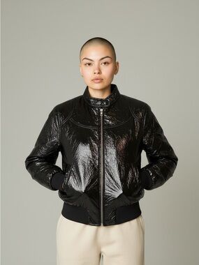 Chadwicks Shiny Black Women's Bomber Jacket Maximalism Layer Fall M